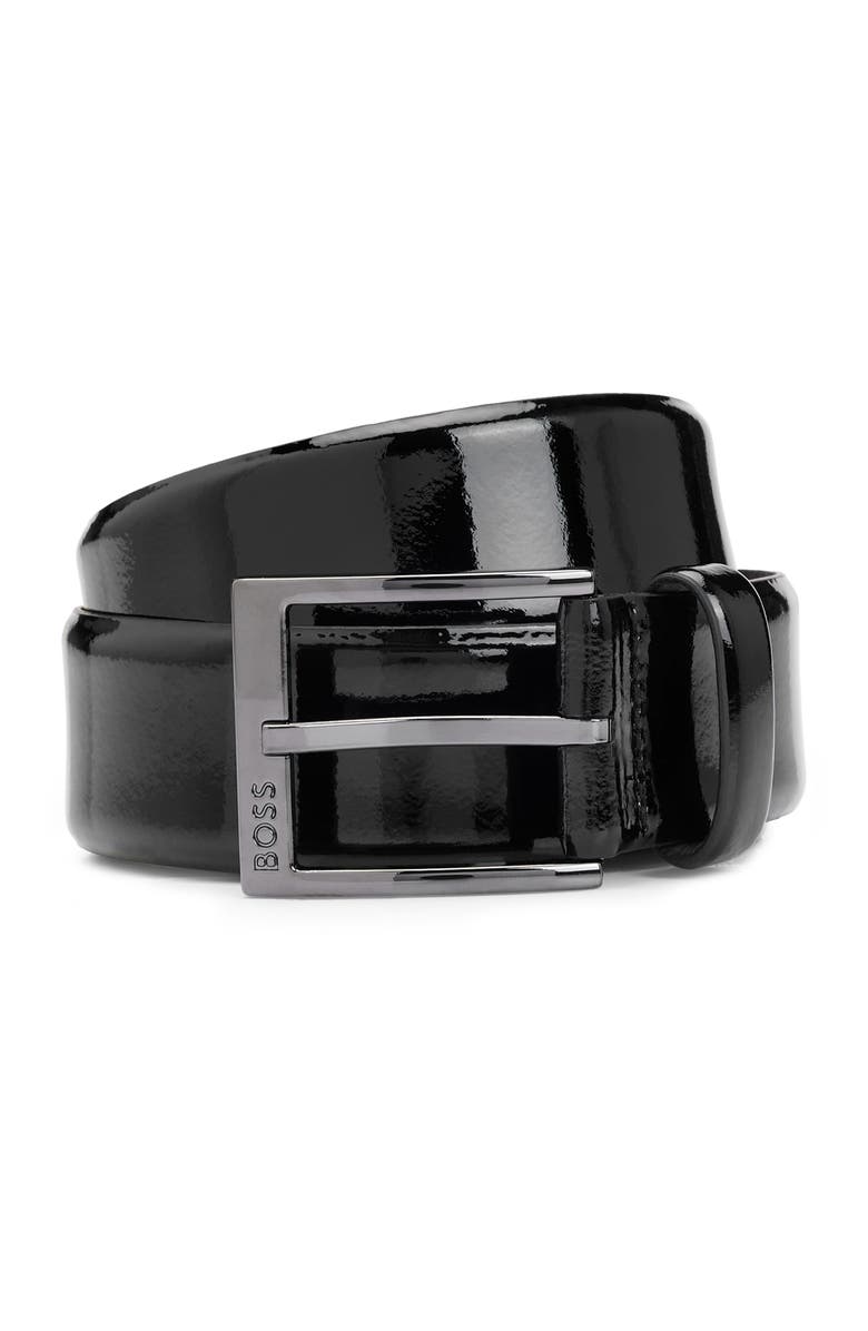 BOSS Elloy Patent Leather Belt, Main, color, Black