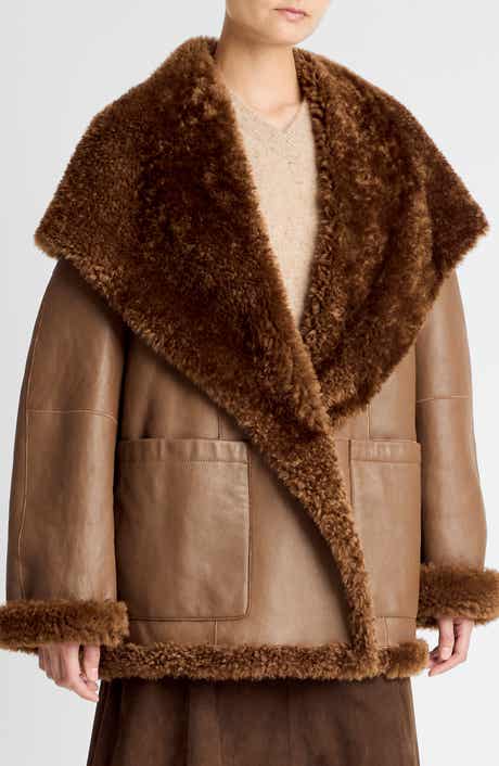 Vince Hooded Genuine Shearling Jacket