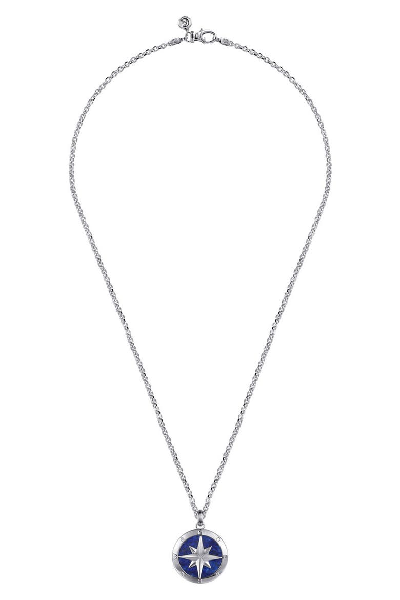 Men's Polaris Lapis Lazuli & Diamond Compass Pendant Necklace, Alternate, color, STERLING SILVER/ LAPIS