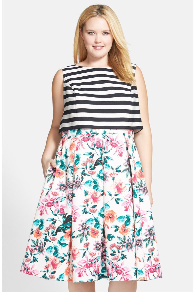 Mixed Print Bodice Overlay Dress, Main, color, MIXED PRINT