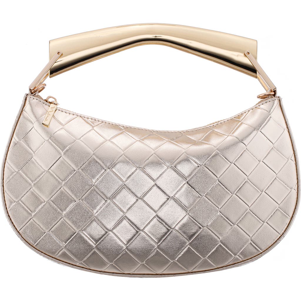 Nina Cory Diamond Quilted Faux Leather Top Handle Bag In Platino