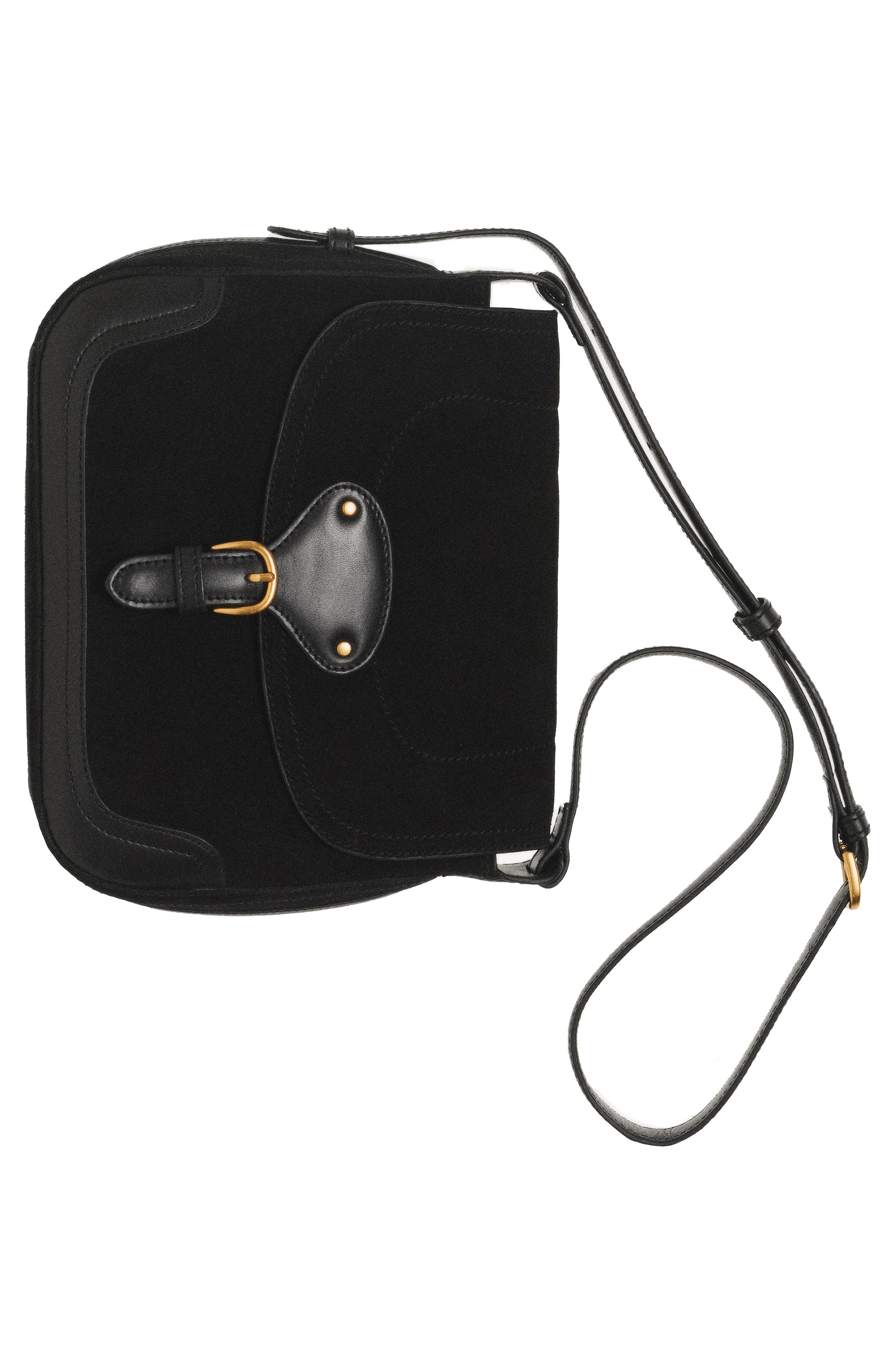 MANGO Buckle Strap Suede & Leather Shoulder Bag, Alternate, color, 
