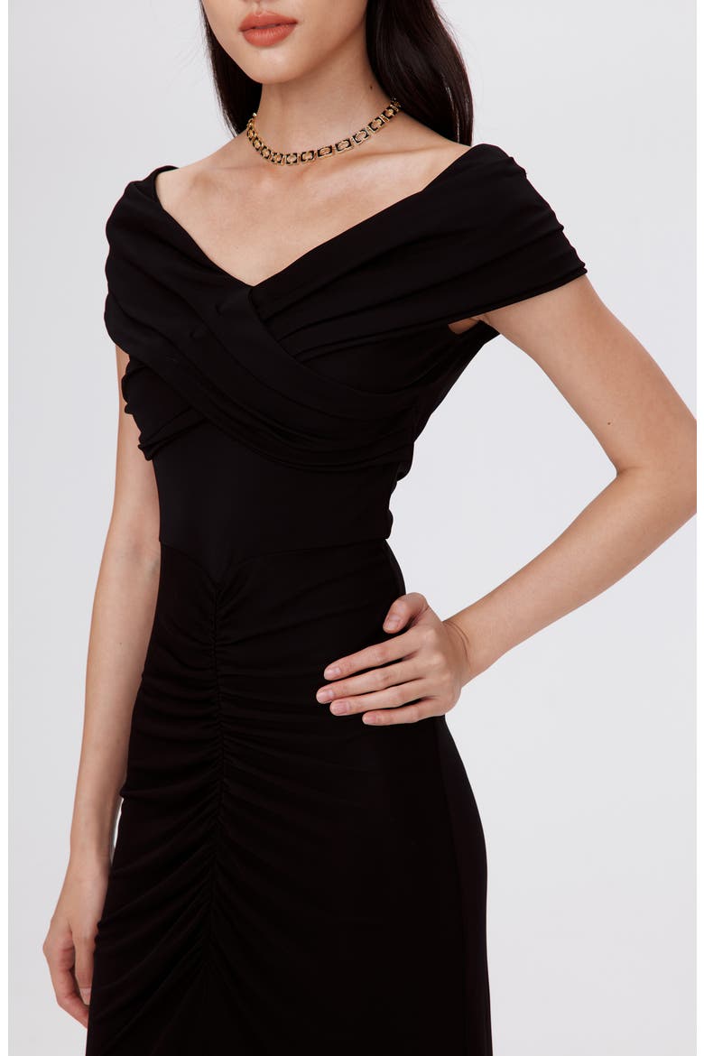 Stephen Portrait Neck Midi Dress, Alternate, color, BLACK
