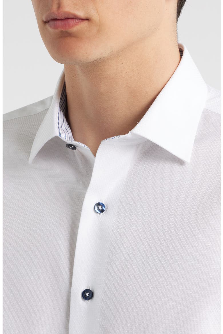 Trim Fit Diamond Textured White Cotton Dress Shirt, Alternate, color, WHITE