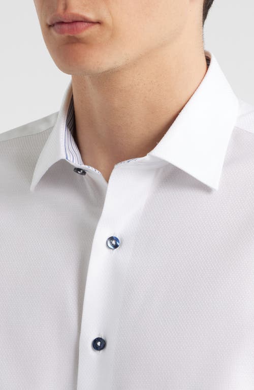 Lorenzo Uomo Trim Fit Diamond Textured White Cotton Dress Shirt In White