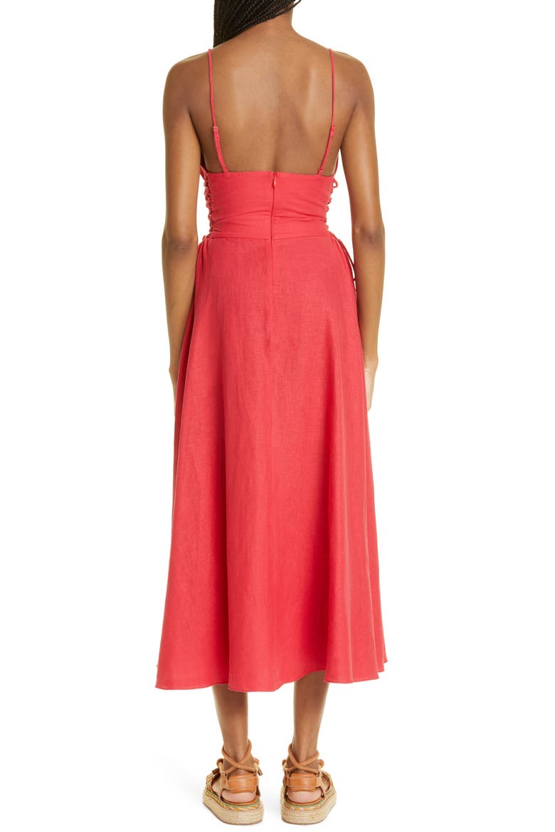 Side Laced Linen Blend Dress, Alternate, color, RED