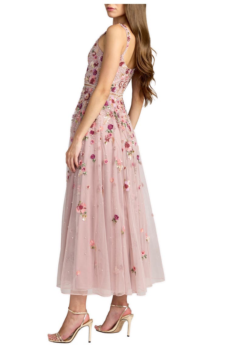 Mac Duggal Sleeveless Hand Beaded Scoop Neck Midi Dress, Alternate, color, Vintage Rose Multi