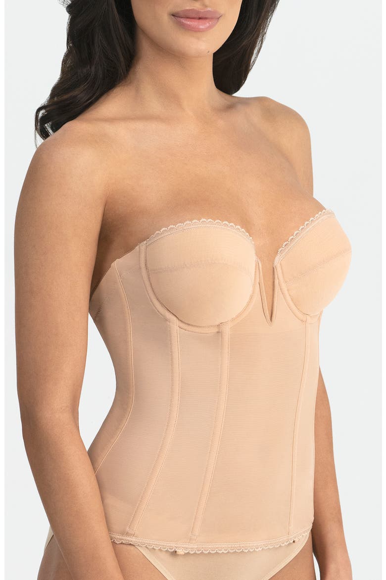 Vivienne Convertible Strapless V Wire Longline Corset Bra, Alternate, color, MOCHA