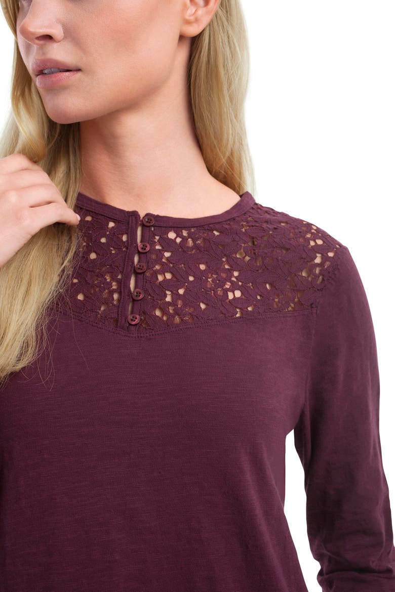 Lace Yoke Henley Tee, Alternate, color, Dark Fig