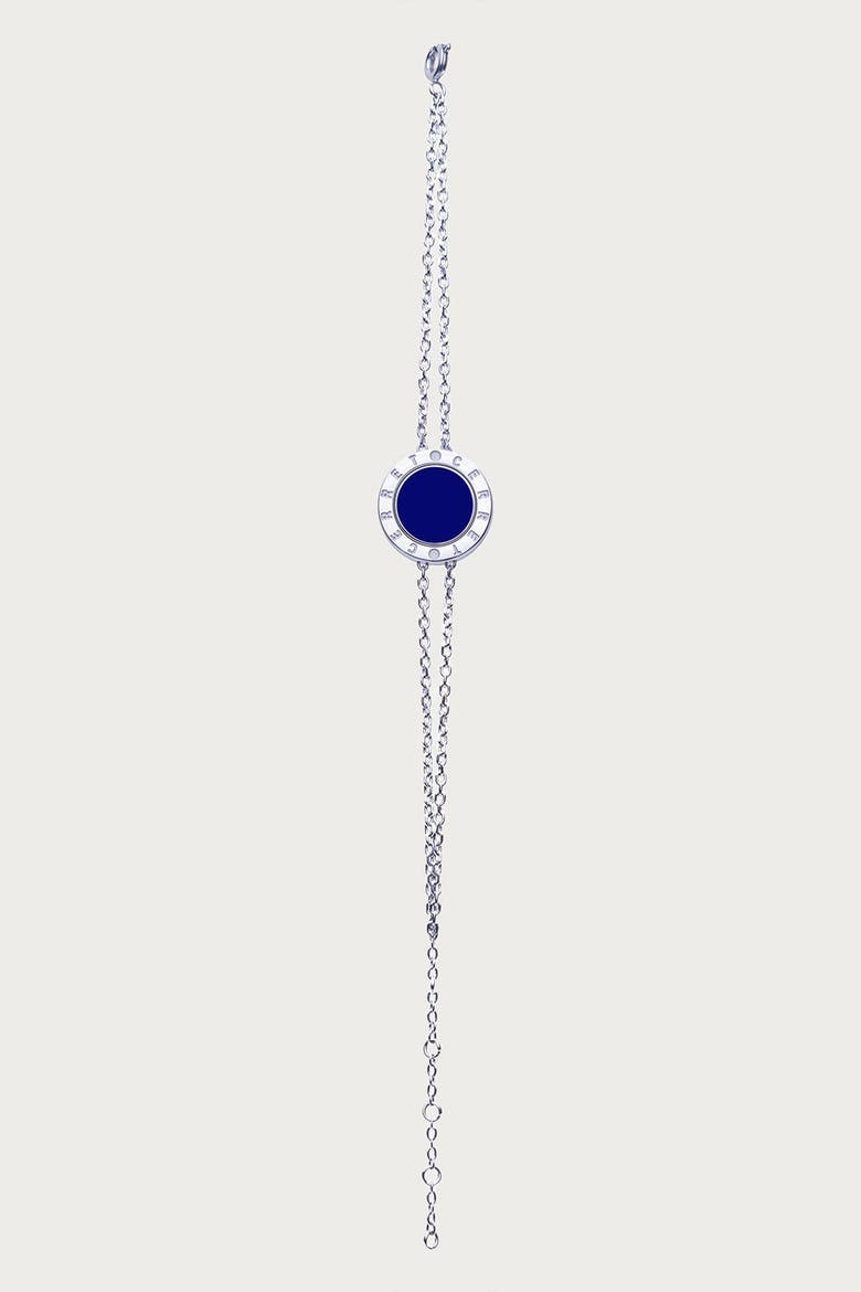 Silver 925 Plated Double Chain With Bleu Saphir Enamel  Luxury Safety Bracelet, Alternate, color, Silver