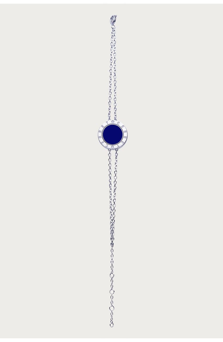CERRET Silver 925 Plated Double Chain With Bleu Saphir Enamel  Luxury Safety Bracelet, Alternate, color, Silver