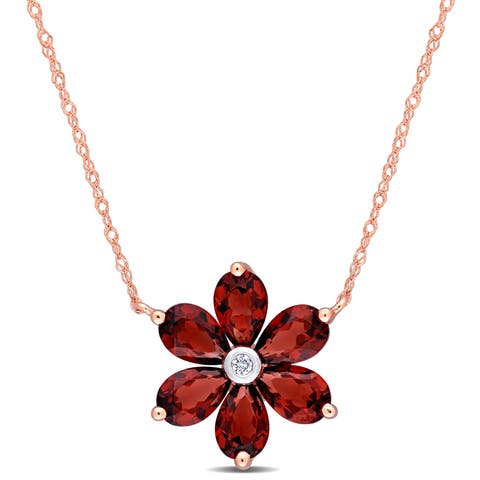 Gemstone & Diamond Floral Necklace 10K