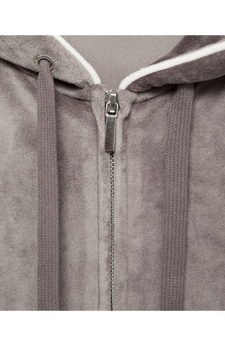 MANGO Crop Velour Hoodie, Alternate, color, Medium Brown