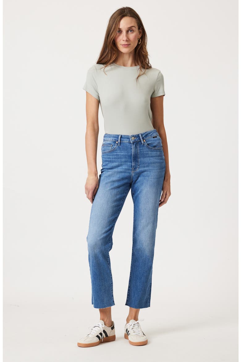New York Raw Hem High Waist Straight Leg Jeans, Alternate, color, MID BLUE FLEX BLUE