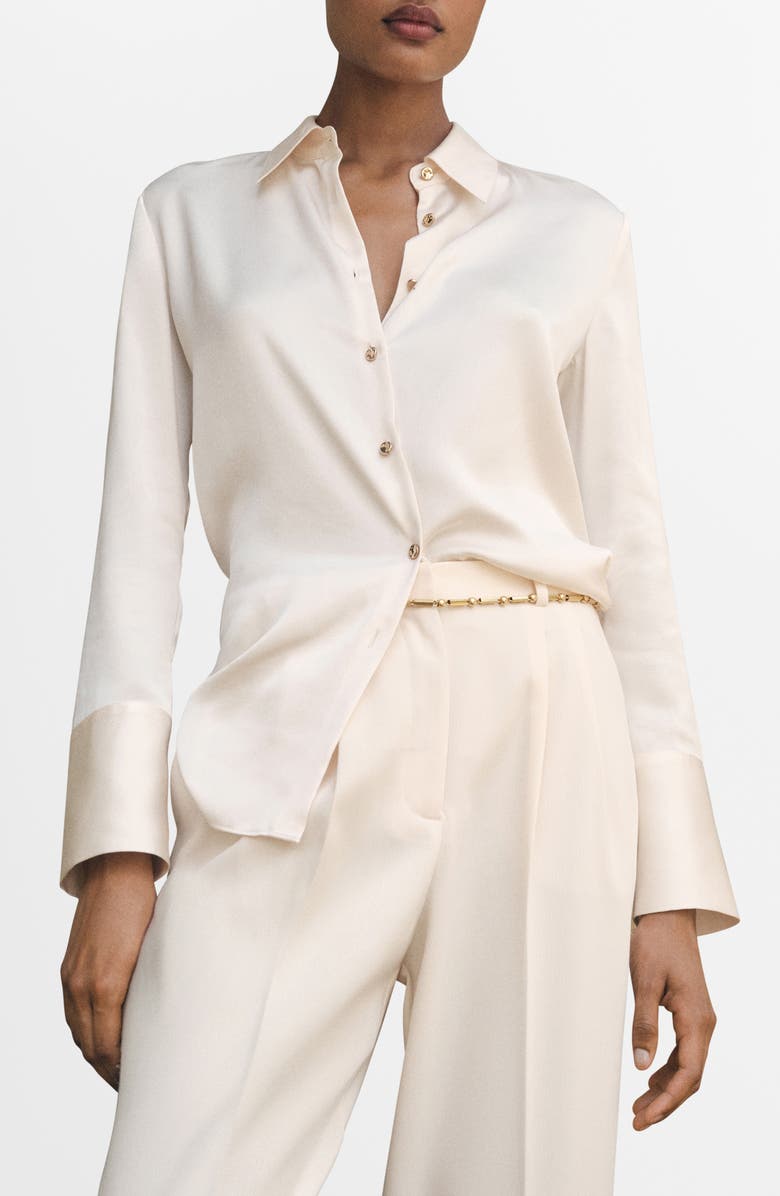 MANGO Flowy Satin Shirt, Main, color, Ecru