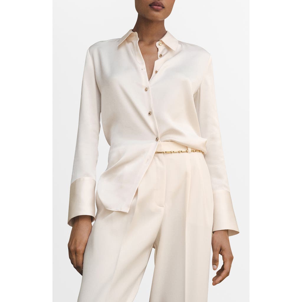 Mango Flowy Satin Shirt In Neutral