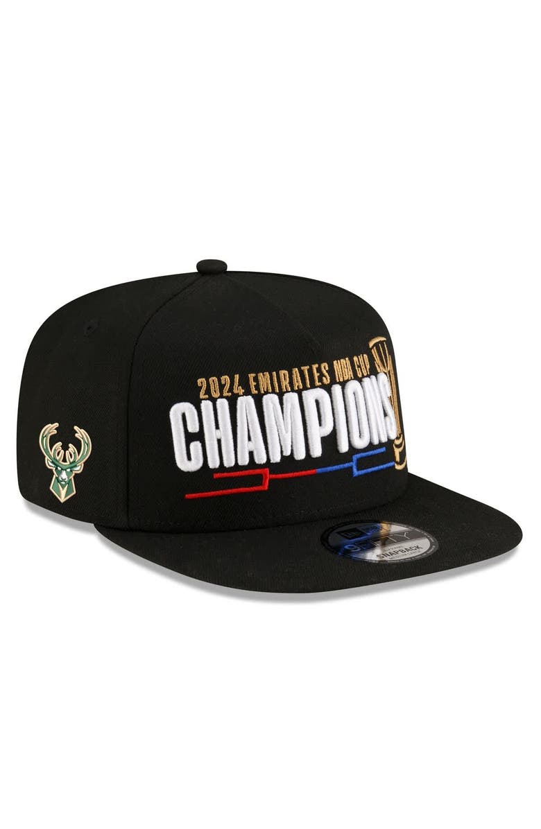 New Era Men's New Era Black Milwaukee Bucks 2024 NBA Cup Champions Locker Room 9FIFTY Snapback Adjustable Hat, Main, color, 