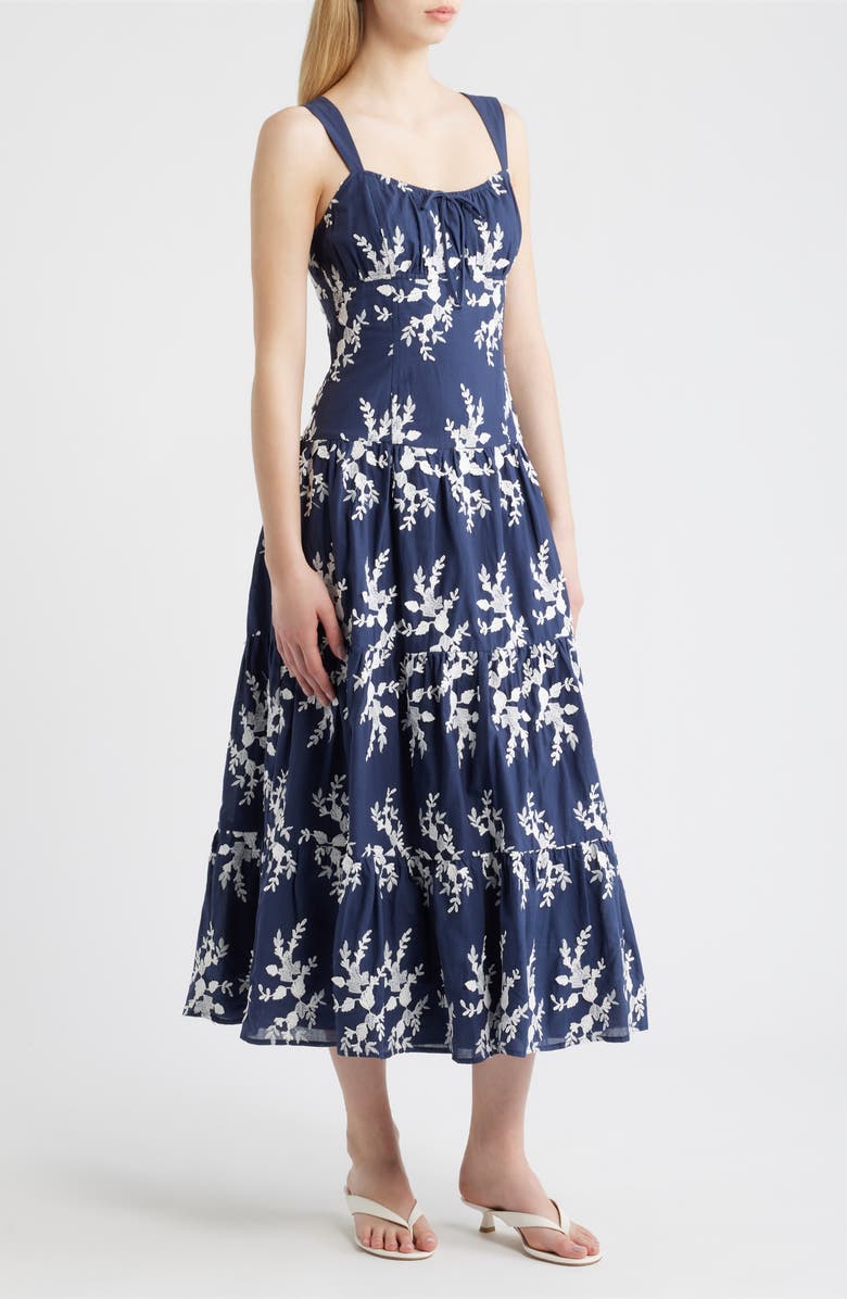 MOON RIVER Embroidered Sleeveless Maxi Dress, Alternate, color, Navy Multi