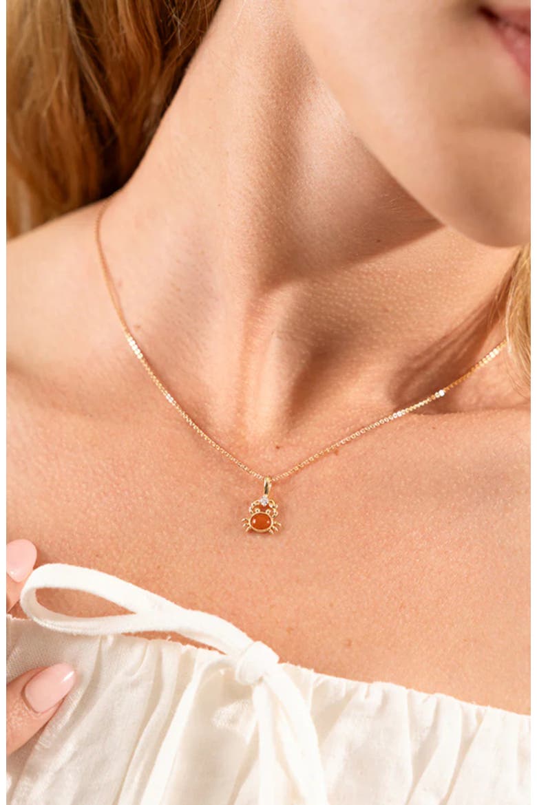 Crab Charm Necklace, Alternate, color, Gold Vermeil