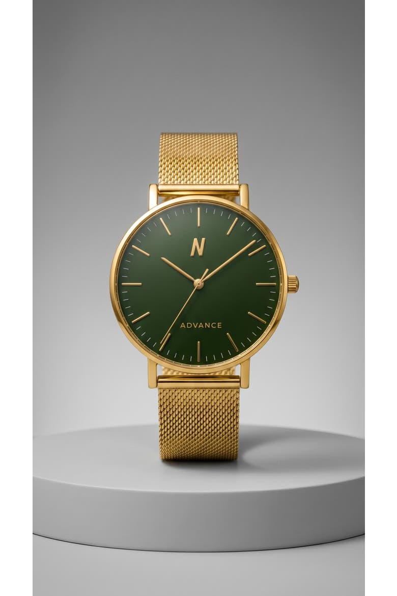 Advance Mineral Green Mesh Strap Watch, 40MM, Main, color, Rich Yellow Gold/Mineral Green