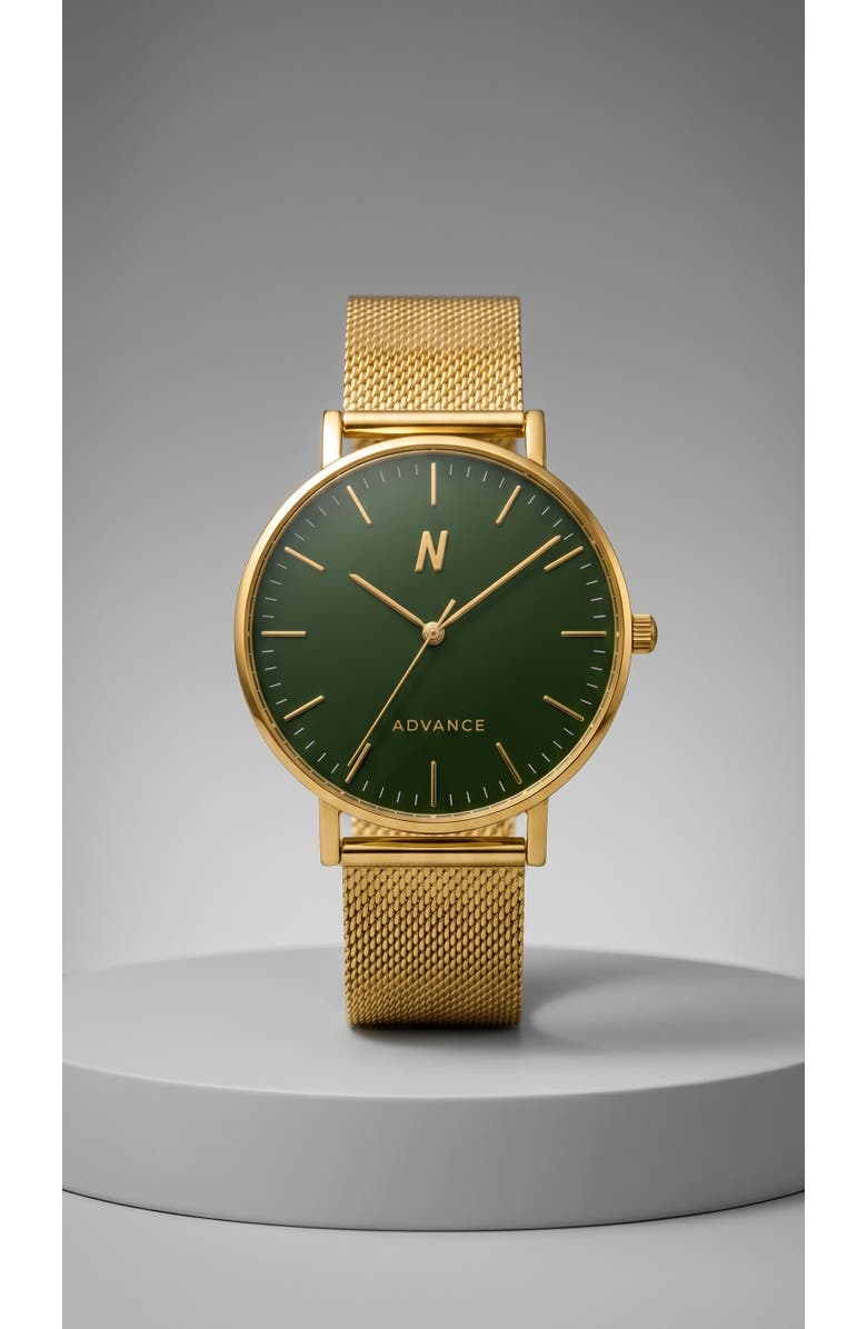 NCMPRBL Advance Mineral Green Mesh Strap Watch, 40MM, Main, color, Rich Yellow Gold/Mineral Green
