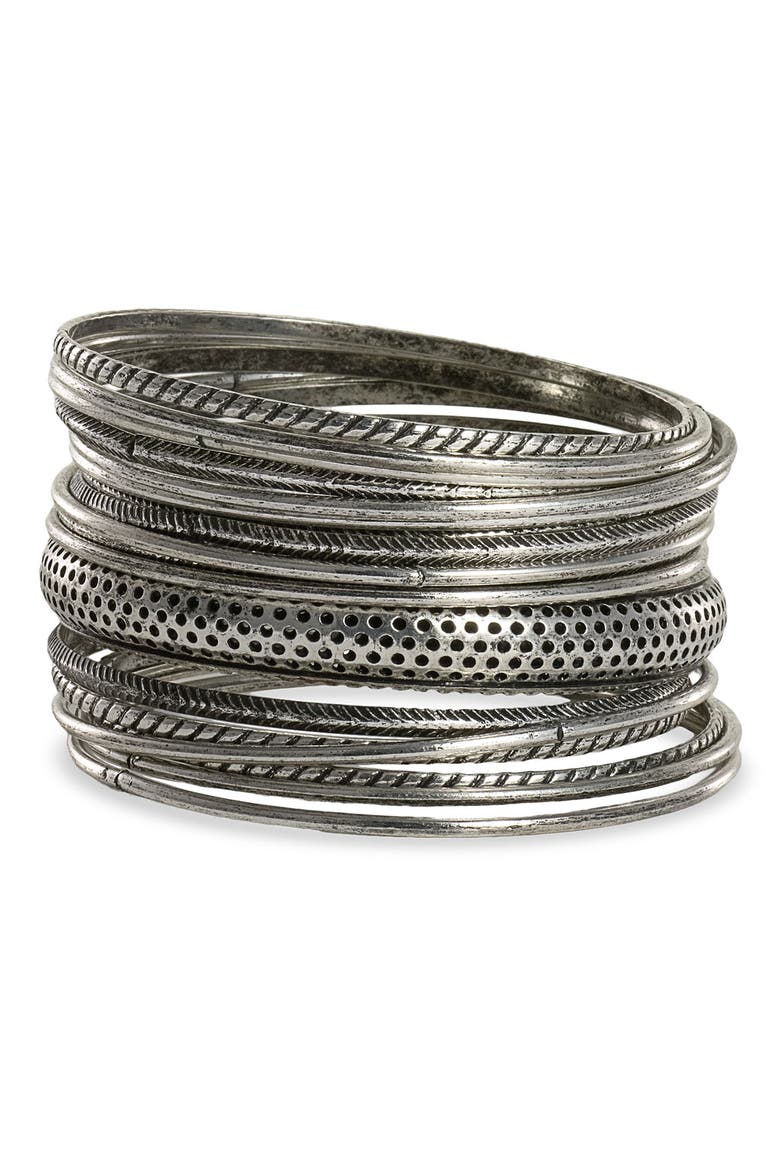 Burnished Bangles Set, Main, color, SILVER