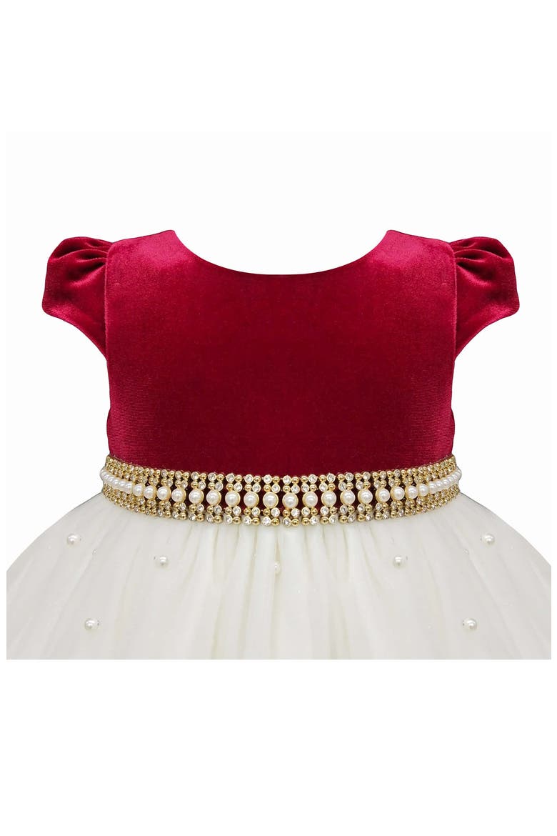 Velvet Faux Pearl Mesh Dress, Alternate, color, RUBYRED