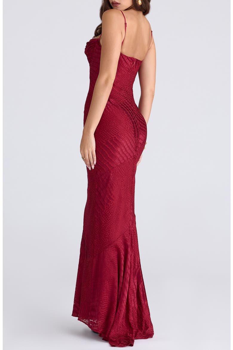 Nalani Satin Burnout Gown, Alternate, color, DEEP RED