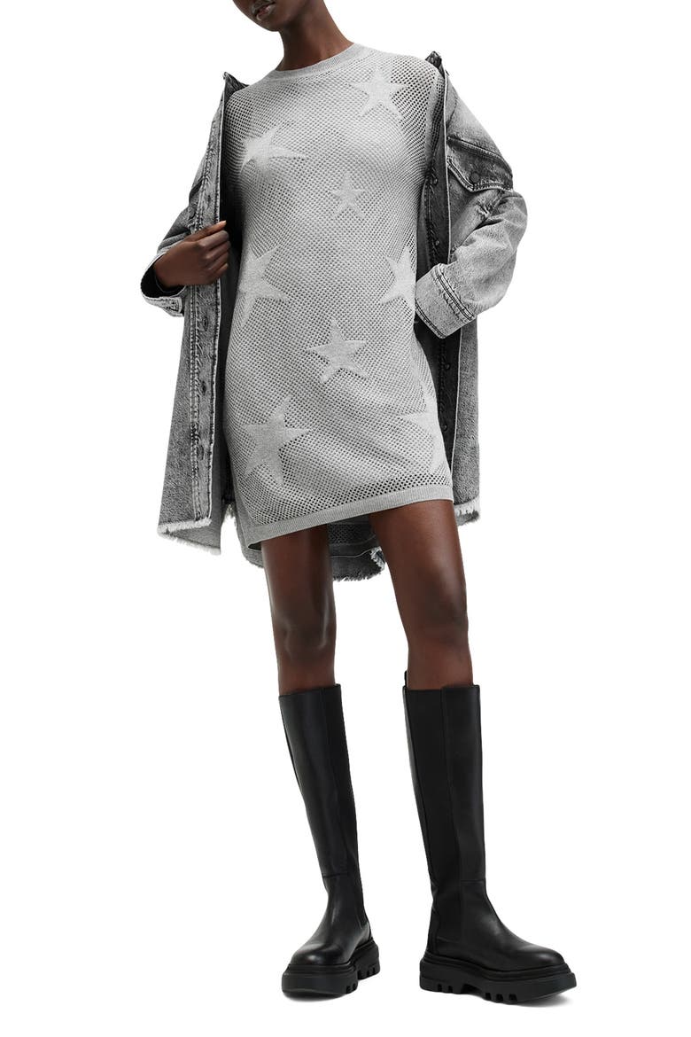 Seraph Star Long Sleeve Mesh Minidress, Alternate, color, SILVER BIRCH GREY