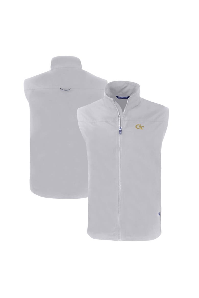 Men's Cutter & Buck  Gray Georgia Tech Yellow Jackets Big & Tall Charter Eco Full-Zip Vest, Main, color, Gray