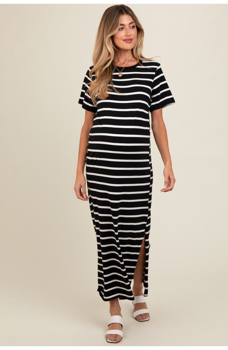 PinkBlush Striped Side Slit Maxi Dress, Main, color, Black