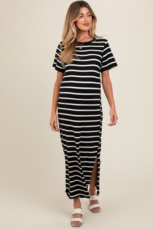 Pinkblush Striped Side Slit Maxi Dress In Black