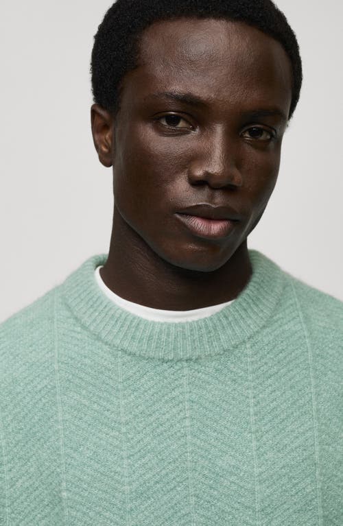 Mango Structured Herringbone Knit Crewneck Sweater In Aqua Green