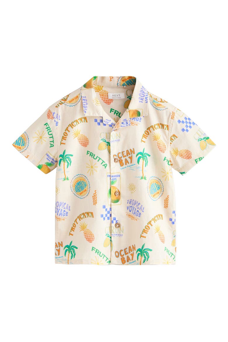 Kids' Fruit Print Short Sleeve Button-Up Shirt, Main, color, BEIGE MULTI
