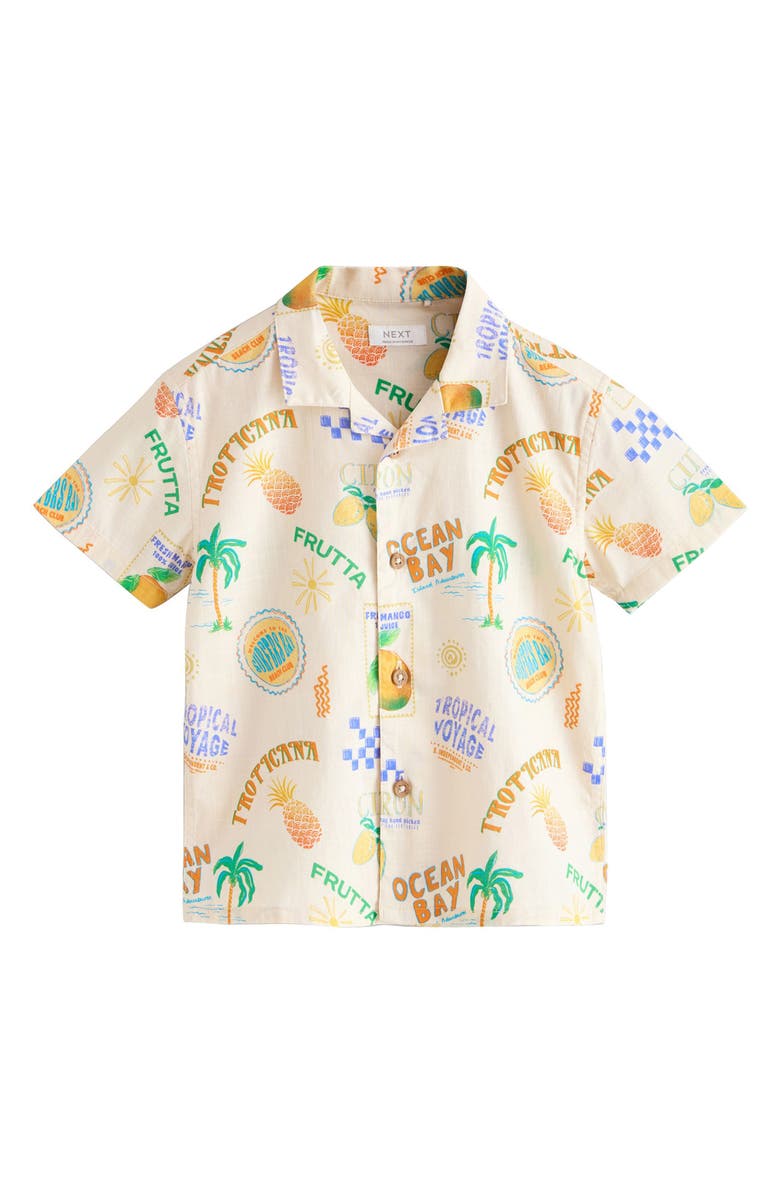 NEXT Kids' Fruit Print Short Sleeve Button-Up Shirt, Main, color, Beige Multi