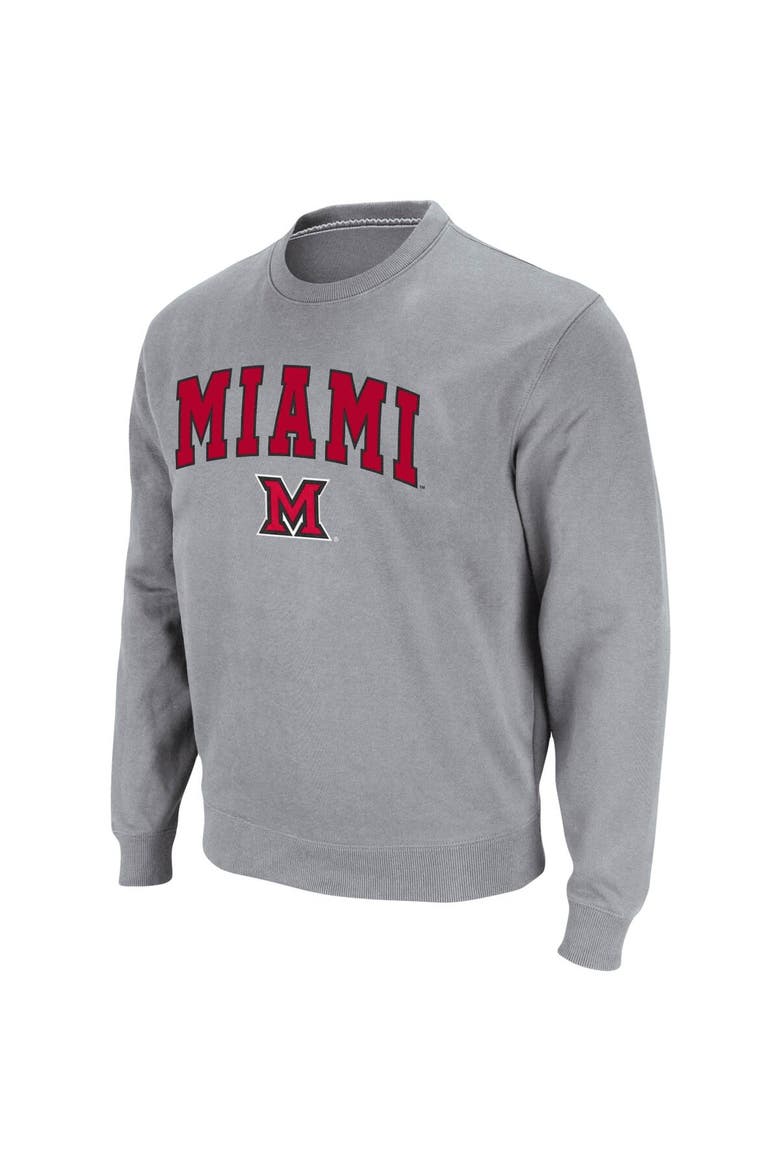 Men's Colosseum Heathered Gray Miami University RedHawks Arch & Logo Tackle Twill Pullover Sweatshirt, Alternate, color, Heather Gray