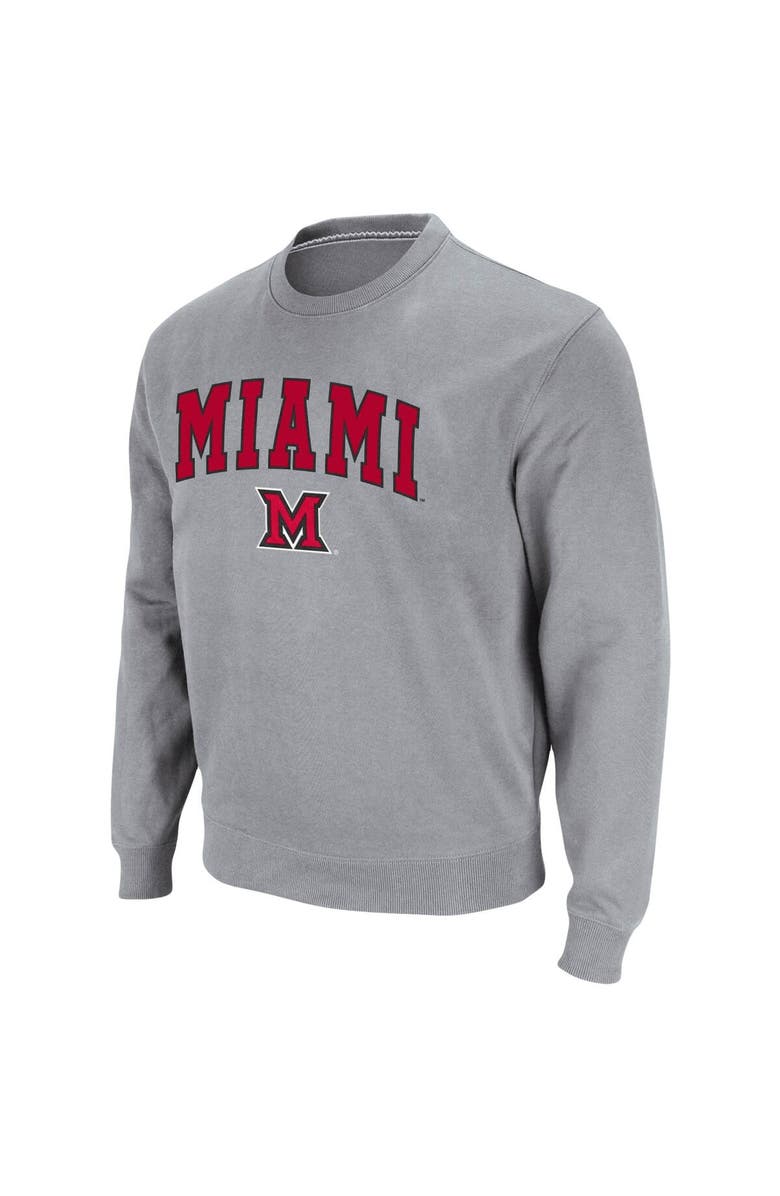 COLOSSEUM Men's Colosseum Heathered Gray Miami University RedHawks Arch & Logo Tackle Twill Pullover Sweatshirt, Alternate, color, Heather Gray