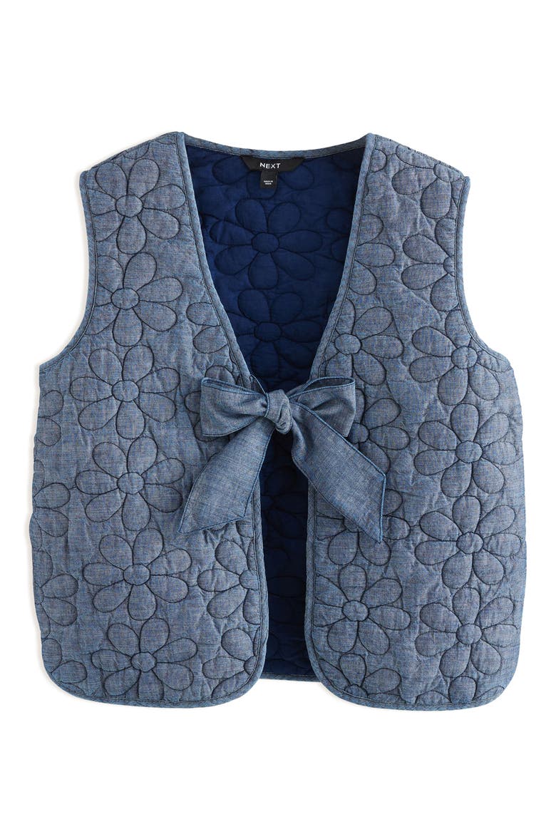 Floral Quilted Denim Vest, Alternate, color, BLUE