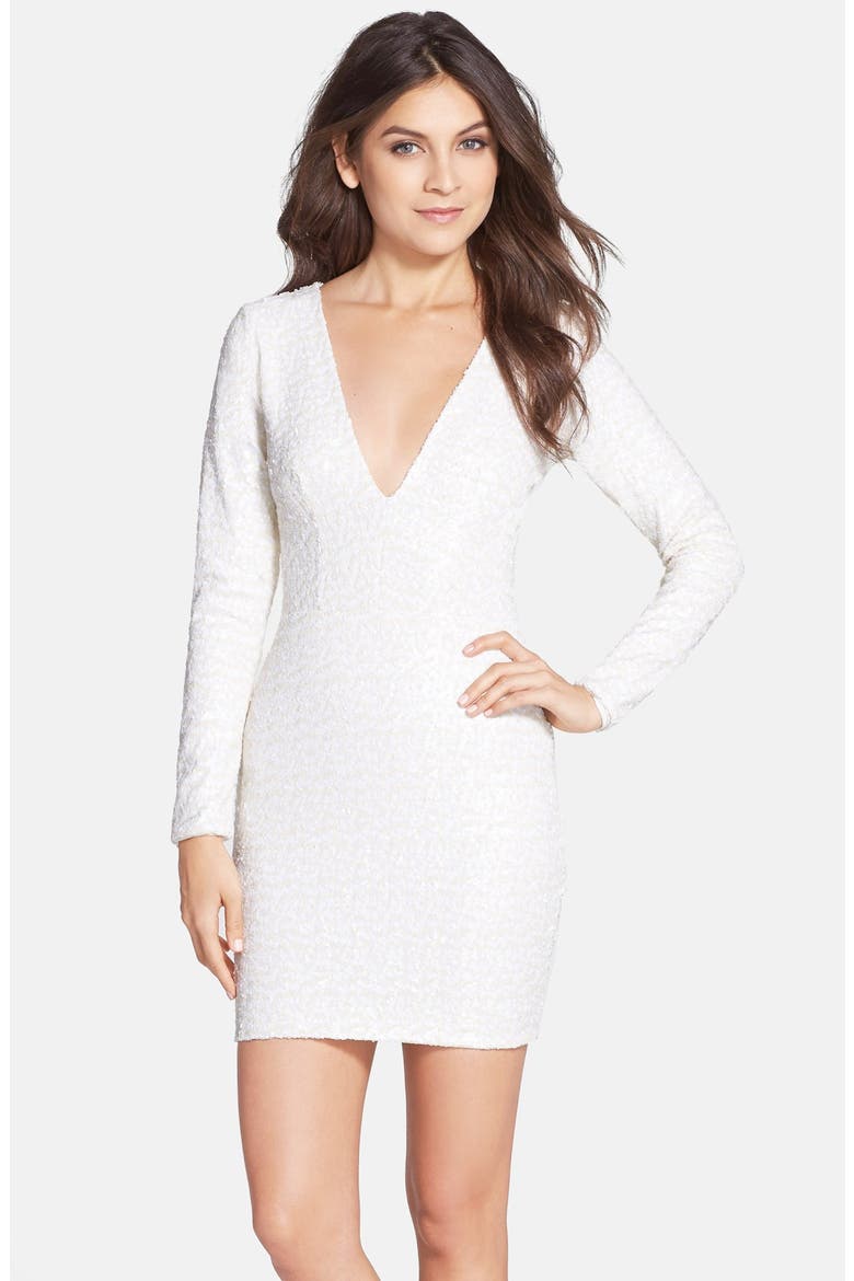 'Bridget' Sequin V-Neck Body-Con Dress, Alternate, color, PEARL