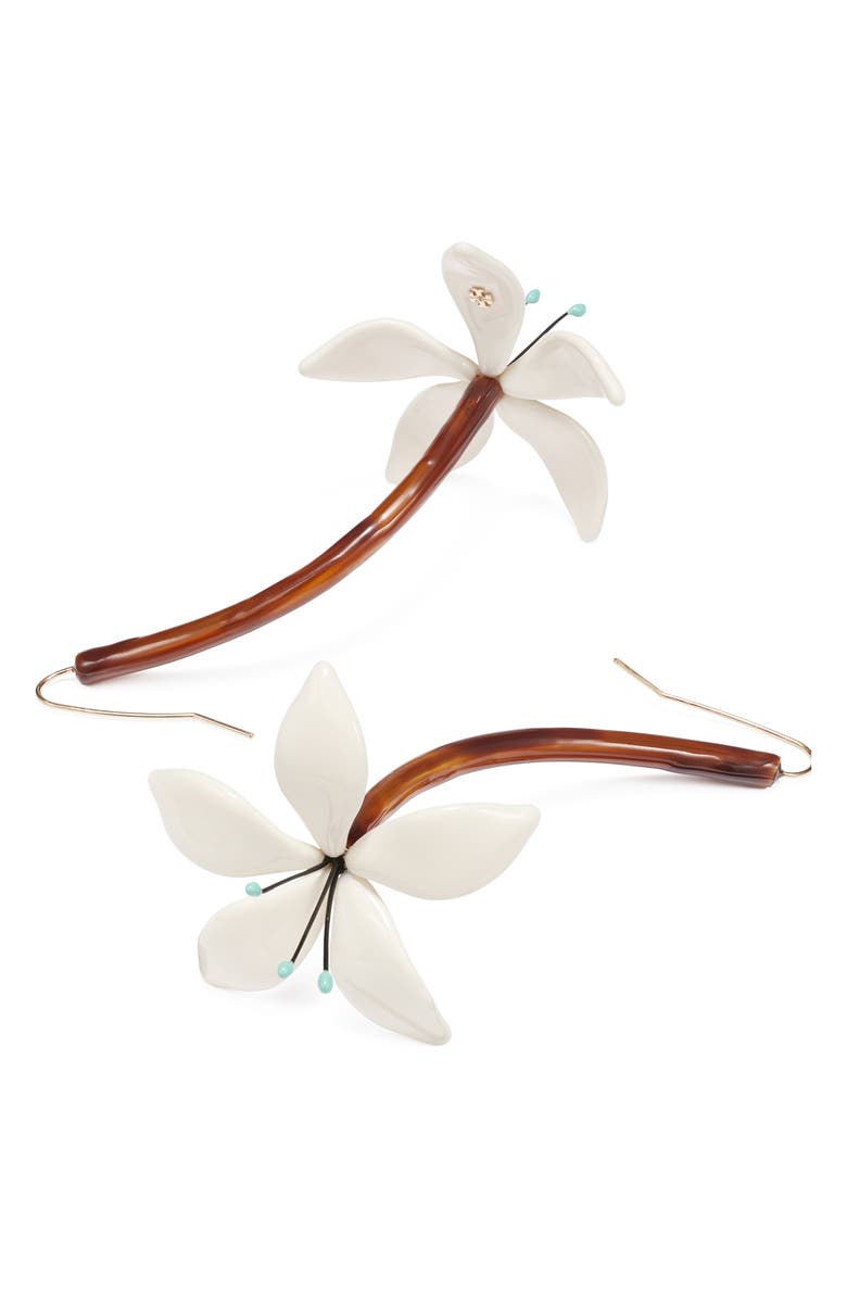 Tory Burch Curiosity Flower Drop Earrings, Alternate, color, Tortoise