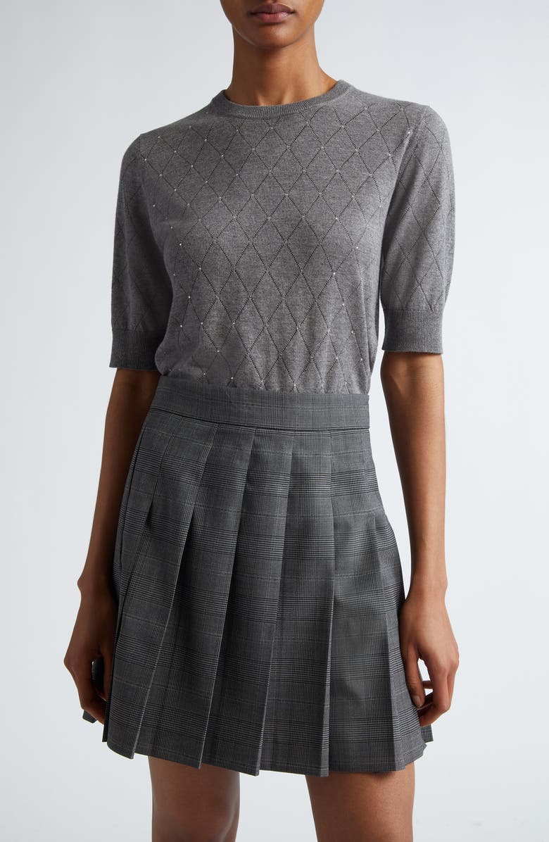 Max Mara Studio Patrik Diamond Pointelle Short Sleeve Sweater, Main, color, 