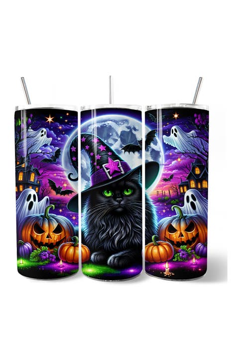 Black Cat Witch Spooky Halloween Tumbler