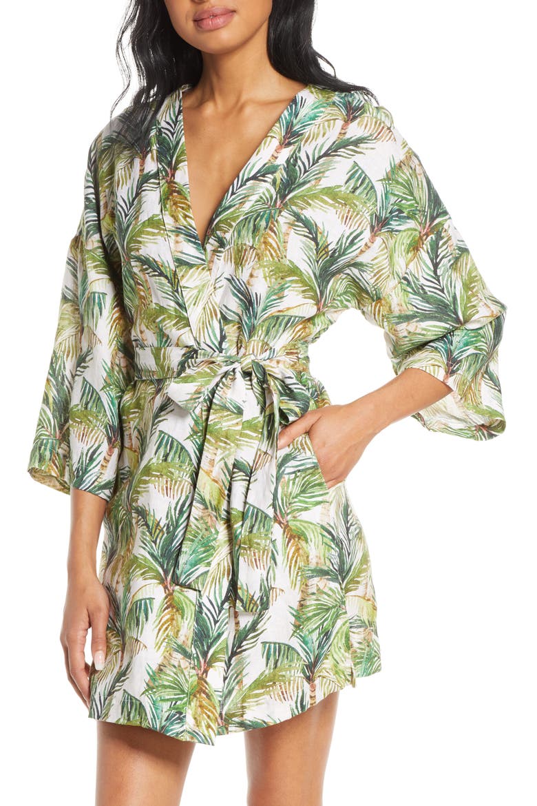 Lola Frond Print Short Robe, Main, color, BREEZY PALMS