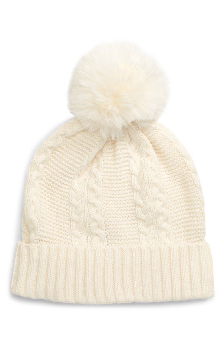 Rachel Parcell Faux Fur Pom Beanie, Main, color, 