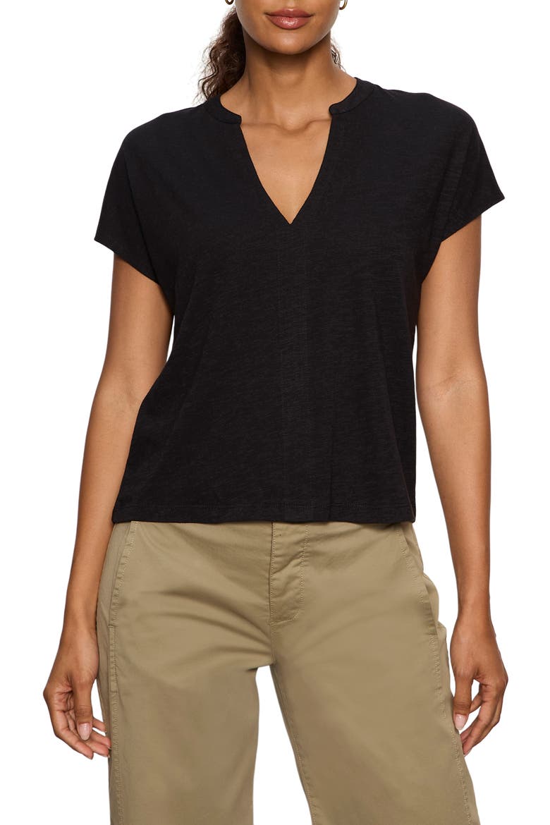 Organic Cotton Blend Split Neck T-Shirt, Main, color, BLACK
