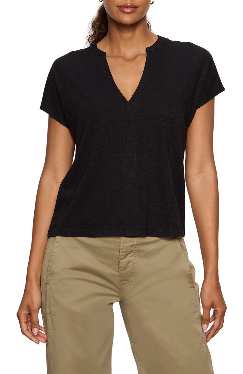 Sanctuary Organic Cotton Blend Split Neck T-Shirt, Main, color, Black