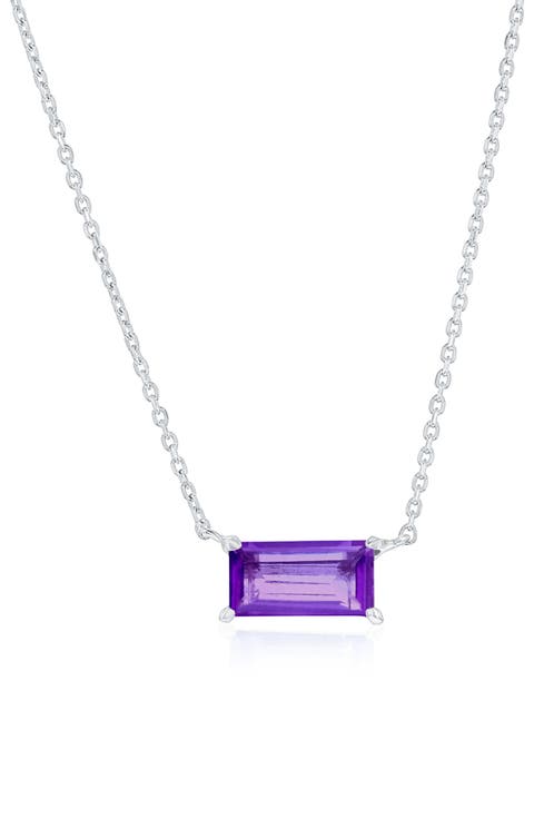 Baguette Cut Semiprecious Stone Pendant Necklace