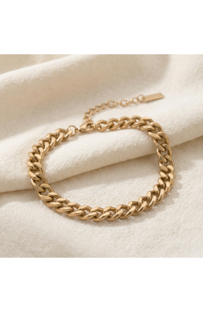 Bliss Diamond Alize Necklace 18k Gold Plated 14" 12mm Width Curb Chain with 4" Extender, Alternate, color, 18K Yellow Gold