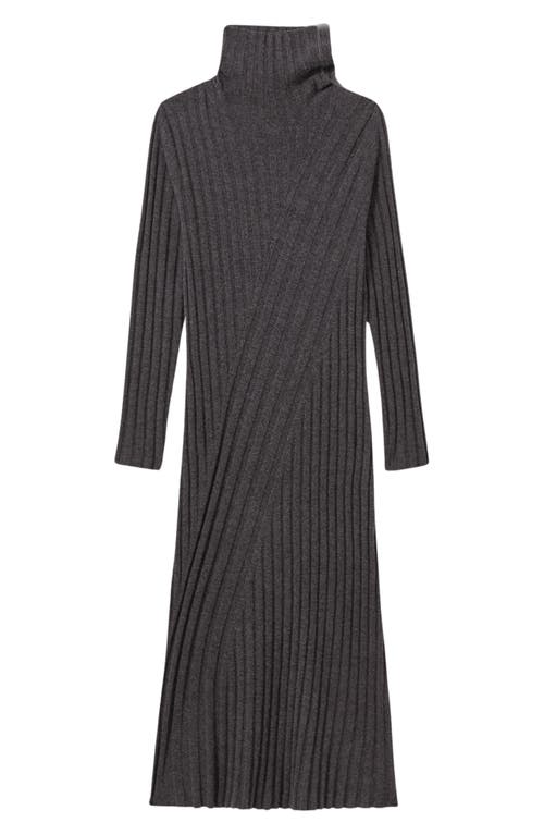 Reiss Cady Long Sleeve Mixed Rib Midi Sweater Dress In Charcoal