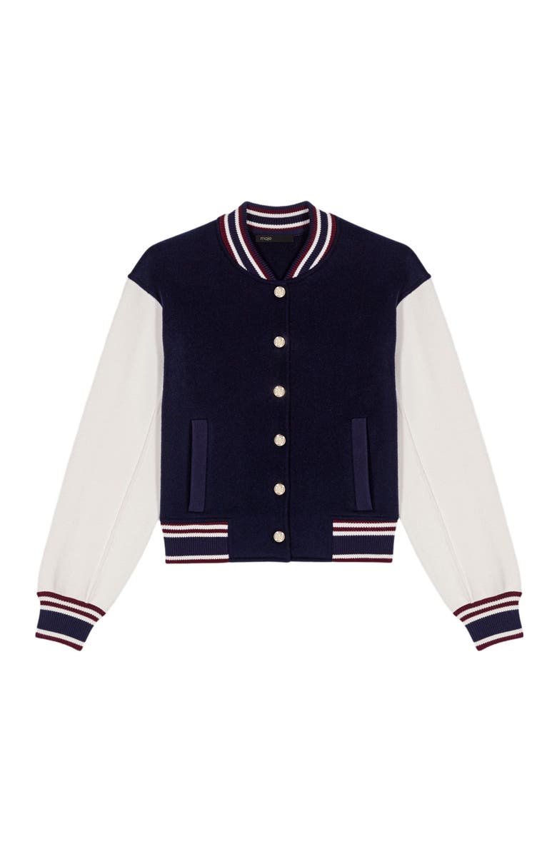 maje Mixed fabric bomber, Alternate, color, Navy